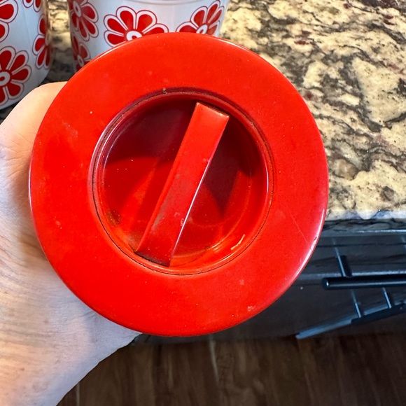 Vintage Retro Metal Canister set Red/White Flowers - Picture 14 of 15